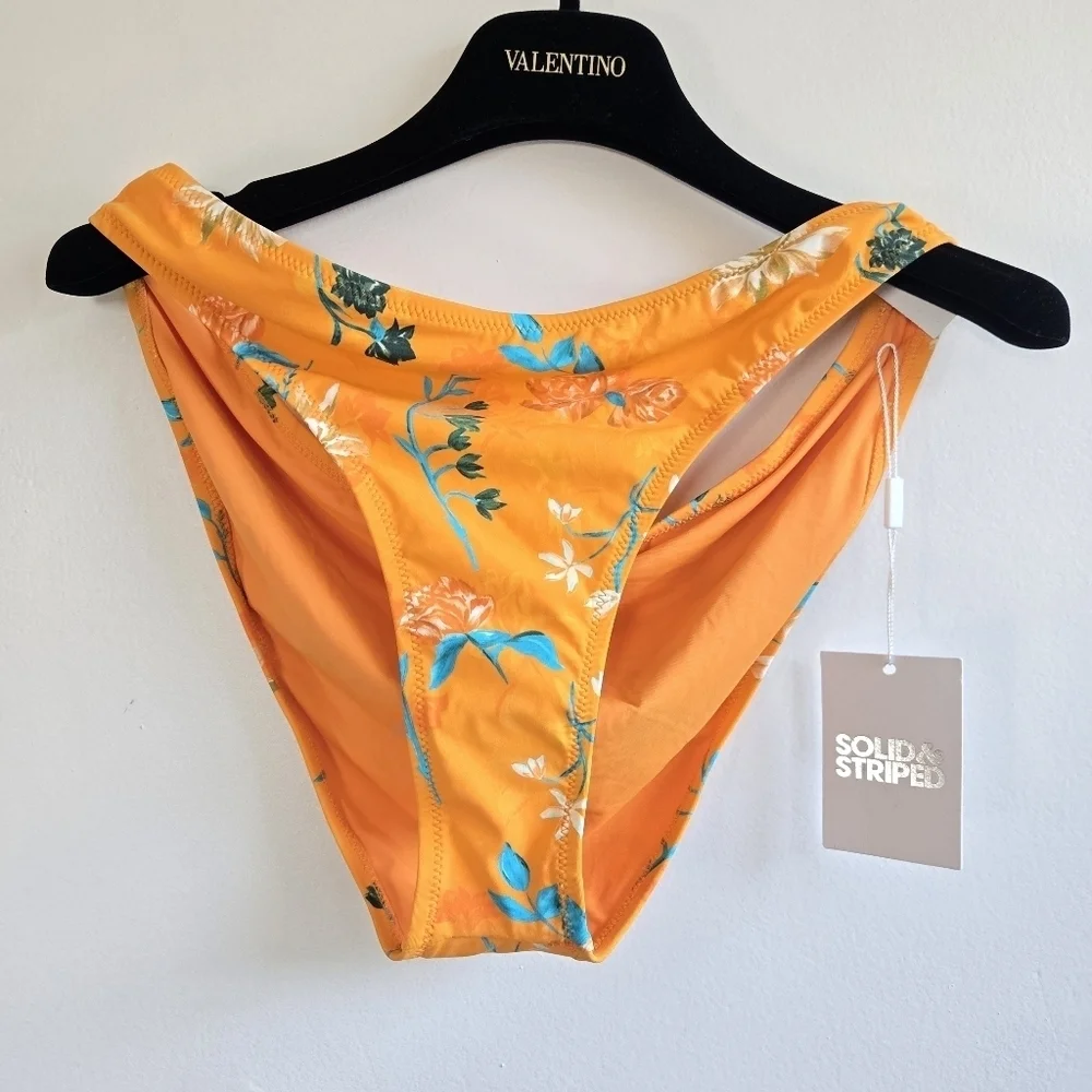 New Solid & Striped Floral Print Orange The Maisie Top/Arlo Bikini Bottom NWT